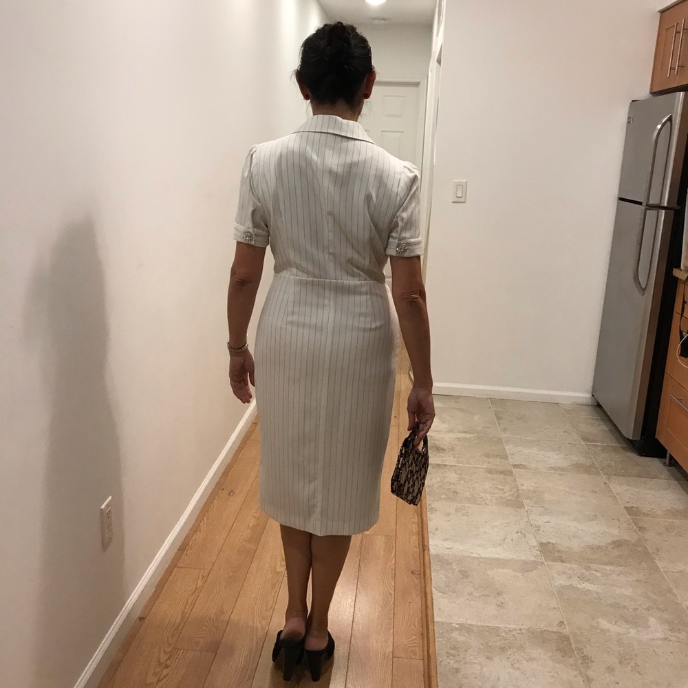 Metisu white & navy striped faux-wrap dress Size M. Excellent used condition. - Picture 6 of 15
